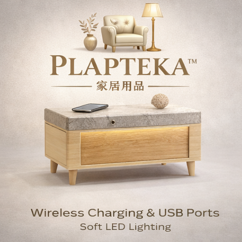 PLAPTEKA™ Lumina Smart Nightstand – LED Bedside Table with Wireless Charging Station