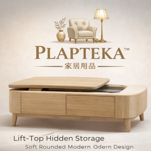 PLAPTEKA™ Veloura Lift-Top Coffee Table – Hidden Storage Living Room Table with Soft Edge Design