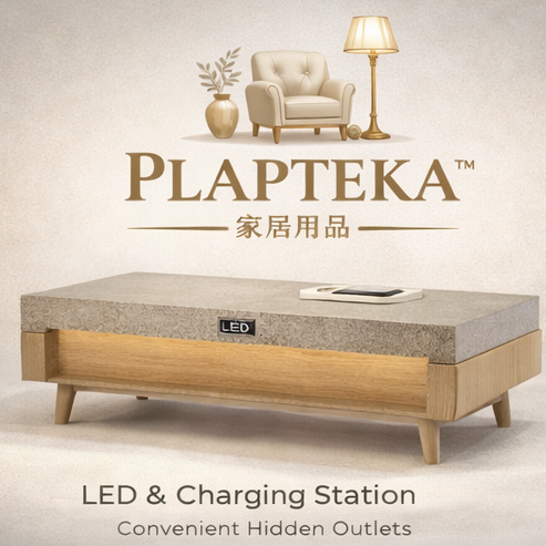 PLAPTEKA™ Lumina Smart Coffee Table – LED Accent Living Room Table with Hidden Charging Station