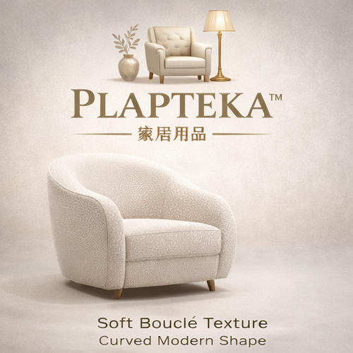 PLAPTEKA™ Solenne Bouclé Accent Chair – Modern Curved Lounge Chair for Cozy Living Spaces